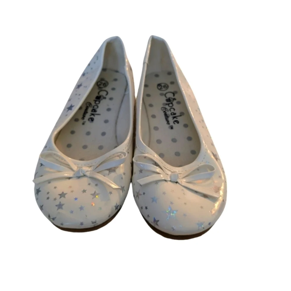 NWOT Cupcake Couture Girls White Starry Ballet Flats Shoes Size 26 9.5 Toddler